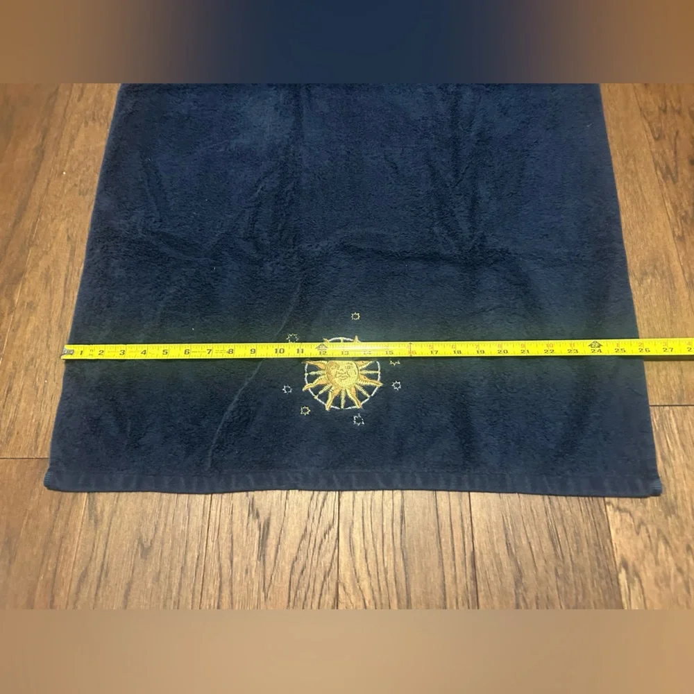Celestial Navy Blue Embroidered Towel with Sun and Stars